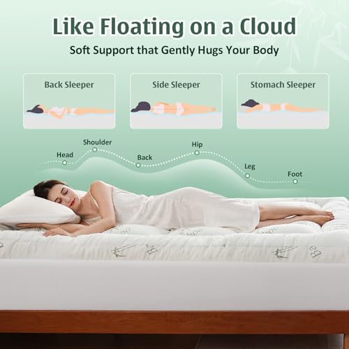 DOWNCOOL 3 Inch Queen Mattress Topper, Breathable Bamboo Viscose Air