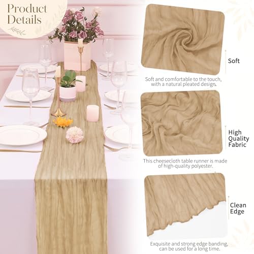 8 Pack Beige Cheesecloth Table Runners, 17 x 108 Inches