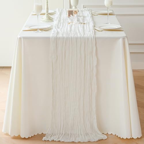 Sioloc Ivory White Cream Cheesecloth Table Runner 120'' x 35'', Spring