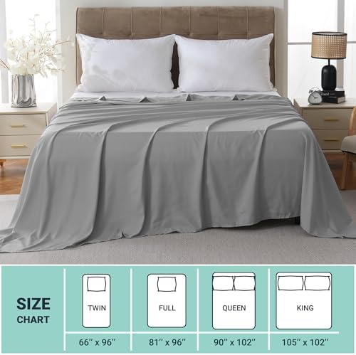 ZPECC King Flat Sheets Only Light Gray 6 Pack, Color-Coded Hem Threads