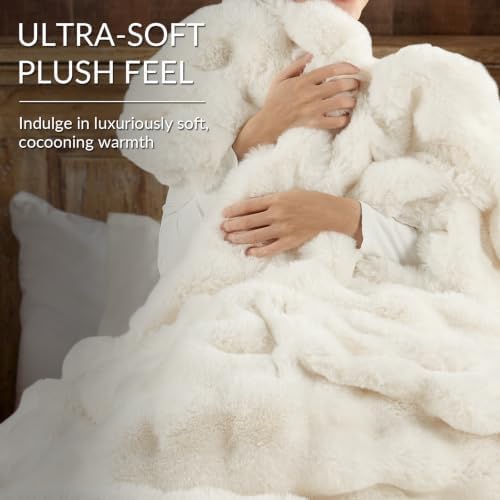 Lotus Karen Faux Fur King Comforter Set – Cream White Fluffy Comforter