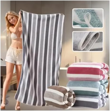 Striped Bath Towel Set, Gray and White, 6-piece Set, Soft and