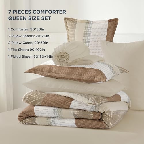 Andency Queen Comforter Set, Taupe, 7 Pieces