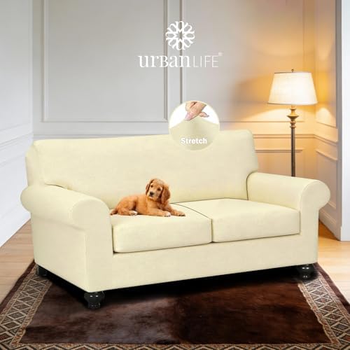 URBANLIFE 3-Piece Stretch Sofa Covers for 2 Cushion Couch, Cream