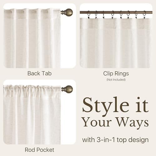 NICETOWN Semi Sheer Linen Curtains for Living Room, Grommet Light