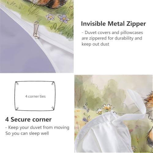 Sage Green Cute Cat Garden Duvet Cover Set For Women Girls 3 Pcs Cute