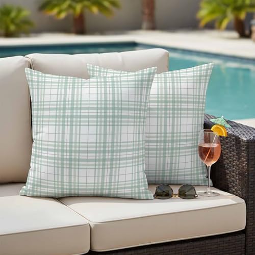 18x18 Pillow Covers Set of 2, Buffalo Plaid Waterprrof Outdoor Throw