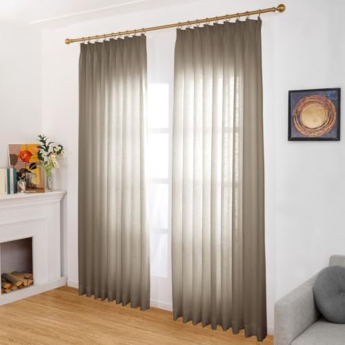 96 Inches Long Pinch Pleated Linen Light Filtering Curtains