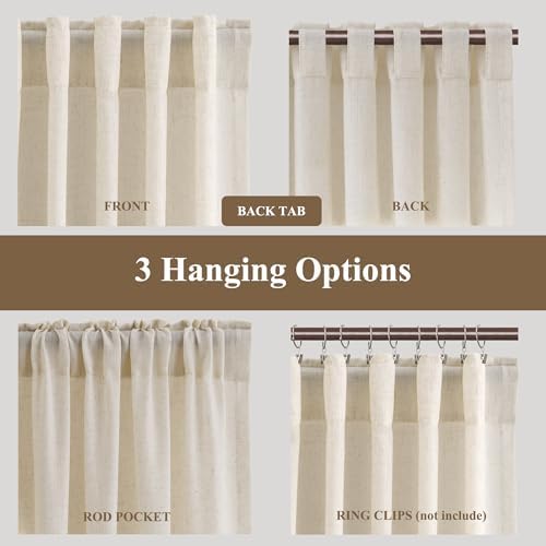 BOODII Linen Curtains 120 Inch Long 10ft for Living Room Birch Beige