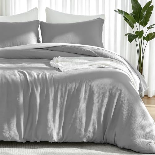 EMME Muslin Cotton Duvet Cover Set Linen Like Light Grey Twin