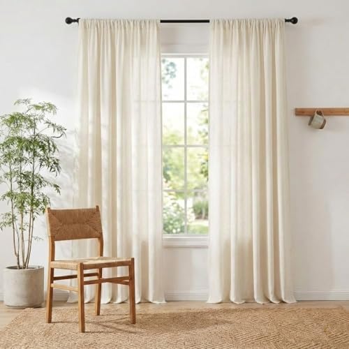 NICETOWN Natural Linen Curtains for Bedroom, Back Tab & Rod Pocket
