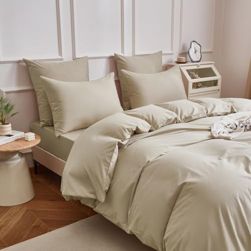 Taupe Duvet Cover Set Queen Size 100% Cotton Soft Percale Bedding