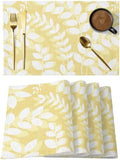Placemats Set of 8, Pale Yellow Leaves Woven Placemat, Linen Place