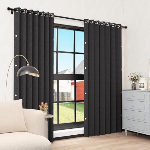 52 W x 84 L Inch Full Blackout Pinch Pleat Curtain Faux Linen Drape
