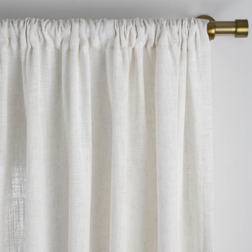 TWOPAGES Linen Room Darkening Rod Pocket Curtain, Beige White, 50Wx84L