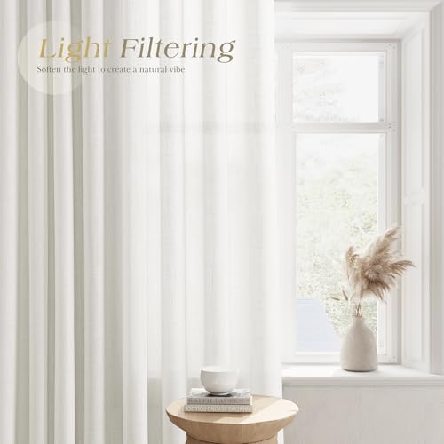 Ivory 100 x 108 inch Linen Curtains for Living Room Divider Light