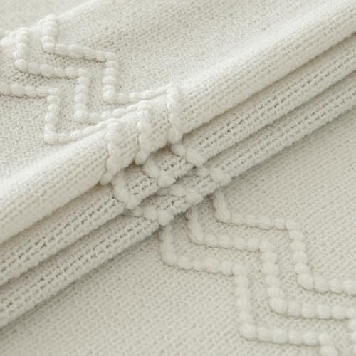 MIULEE Beige Fleece Throw Blanket and Cream White Knitted Throw