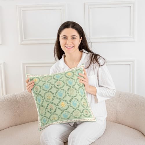 jejeloiu Blue Floral Throw Pillow Covers Set of 2 Boho Square Cushion