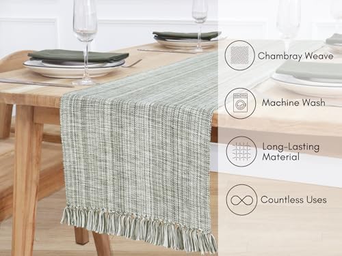 PurpleEssences Chambray Table Runner with Fringes, 13x72 Inch and