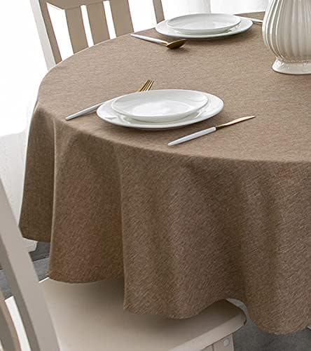 Tektrum 70 inch Round Faux Linen Textured Tablecloth Table Cover