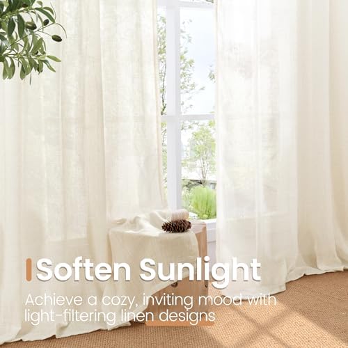 BGment Ivory Linen Curtains 63 Inches Long for Living Room - Semi