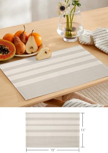 Beige Stripes Table Mats Set of 6 with Table Runner 90 Inches