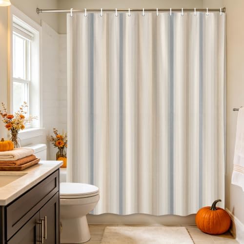 Creamy Beige Stripes Shower Curtain, Gray Taupe Ombre Lines Striped