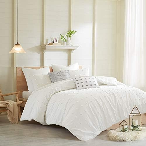 Intelligent Design Cotton Jacquard Pompom Ivory King Duvet Cover Set