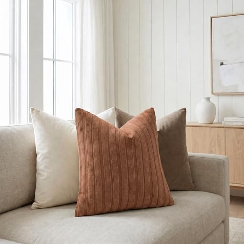 DEZENE 18x18 Rust Red Throw Pillow Covers Pack of 2 Soft Striped