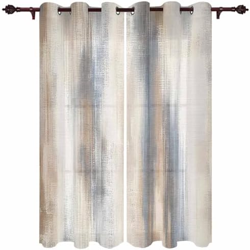 Beige Gray Window Curtains with Grommets Kitchen Drapes, Abstract