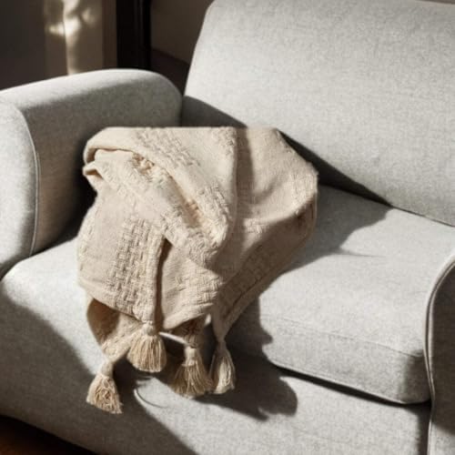 HomeRoots 516505 0.2 x 50 x 60 in. Cream Cotton Woven Solid Color