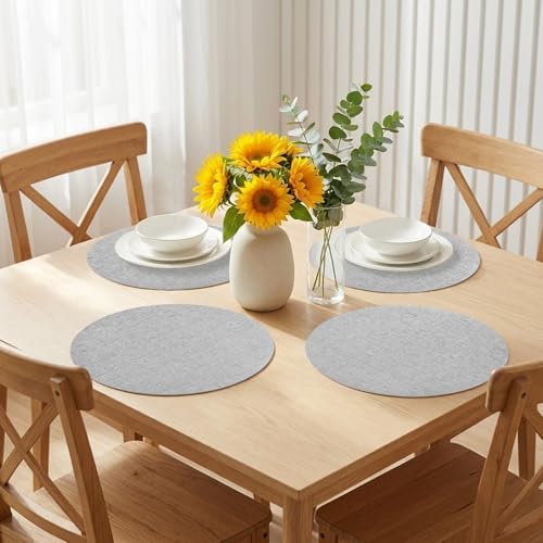 Minimalist Light Gray Faux Leather Placemats Set of 6, 15in