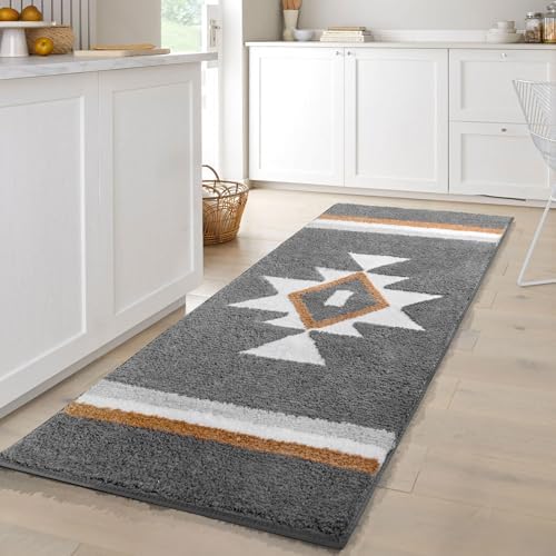 Bathroom Runner Rug, Grey Western Non Slip Washable Long Bath Rug