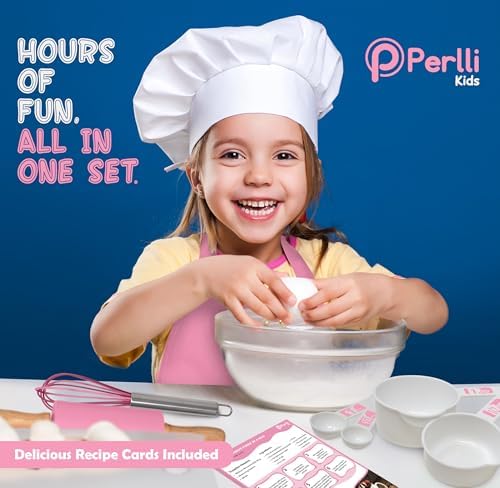 PERLLI Kids Real Cooking and Baking Supplies Gift Set with Case (Pink)