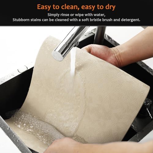Beige Plastic Vinyl Placemats Set of 6, Waterproof Heat Resistant