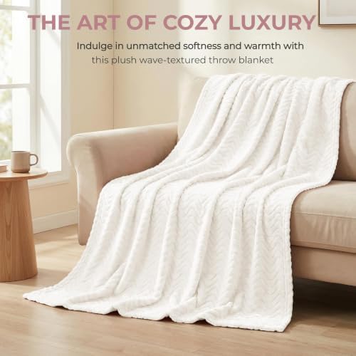 Exclusivo Mezcla Soft Fleece Blanket King Size for Bed, Sofa, Ivory