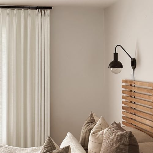 TWOPAGES Sand Beige Linen Pinch Pleated Light Filtering Curtain