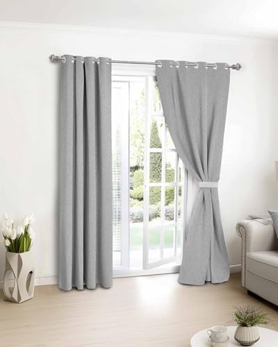 Solid Gray Blackout Curtains 63 Inches Long for Bedroom, Modern