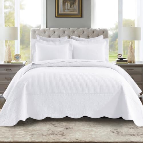 MarCielo 3-Piece 100% Cotton Oversized Bedspread Lightweight Quilt