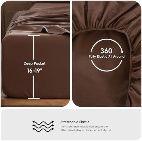 MooMee Sheet Set 100% Washed Cotton Linen-Like Extra Deep Pocket Full