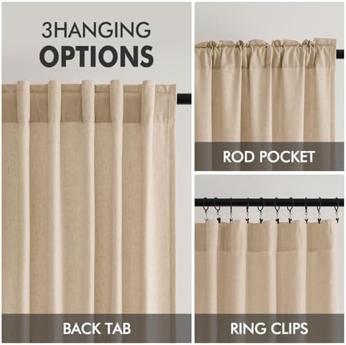 MIULEE Non-See-Through Privacy Linen Curtains 52W x 96L Inch Light