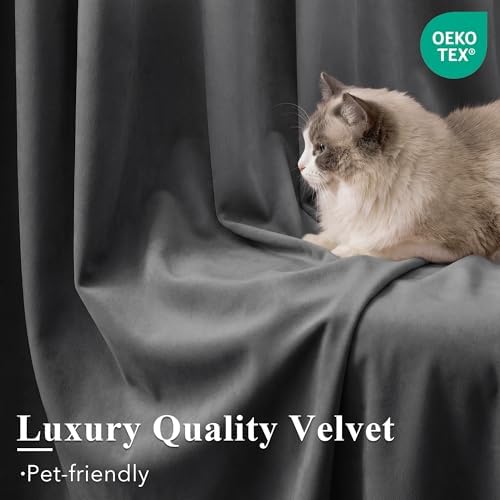StangH Grey Velvet Curtains Room Darkening for Living Room, W52xL108