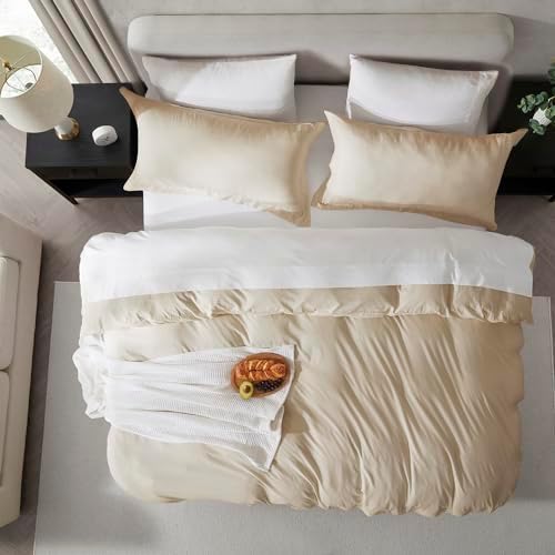 Hearth & Harbor Prewashed Twin Duvet Cover Set, Beige Cream
