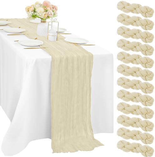 12 Pcs Beige Cheesecloth Table Runner 10FT Runner for Tables Boho