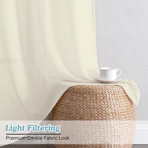 Chyhomenyc Crushed Cream Sheer Curtains 72 Inch Length 2 Panels
