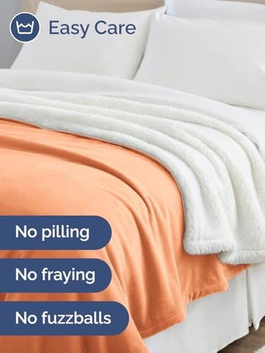 Sherpa Fleece Blanket Twin - Reversible Blanket - Peach Fuzz, 60" x