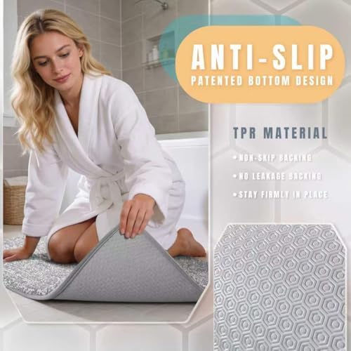 Yimobra Non Slip Machine Washable Bathroom Rug 60x24 Grey and White