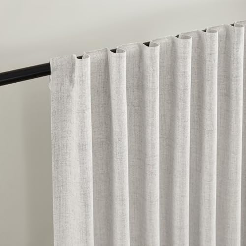 CUCRAF Linen 100% Blackout Curtains 63 Inch Length 2 Panels Set, Back