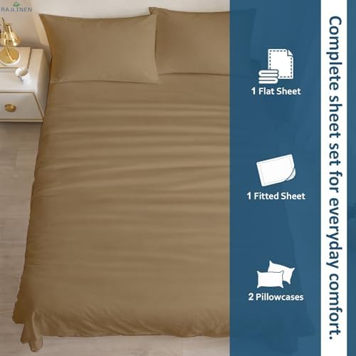 Rajlinen 100% Cotton Full Sheets Set, Cooling & Breathable Bed Sheets