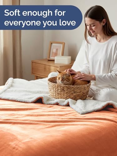 Sherpa Fleece Blanket Twin - Reversible Blanket - Peach Fuzz, 60" x